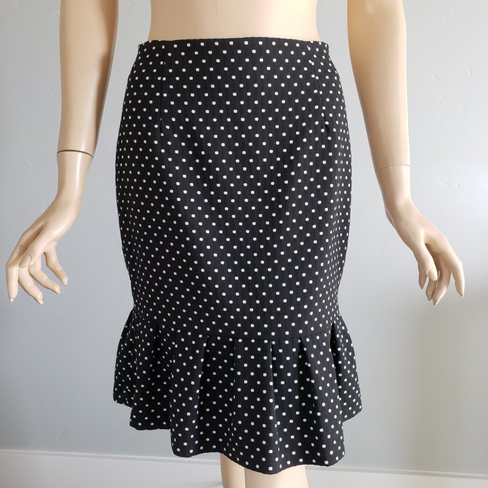 White House Black Market Retro Polka Dot Fitted Flounce Hem Pencil Skirt Size 0